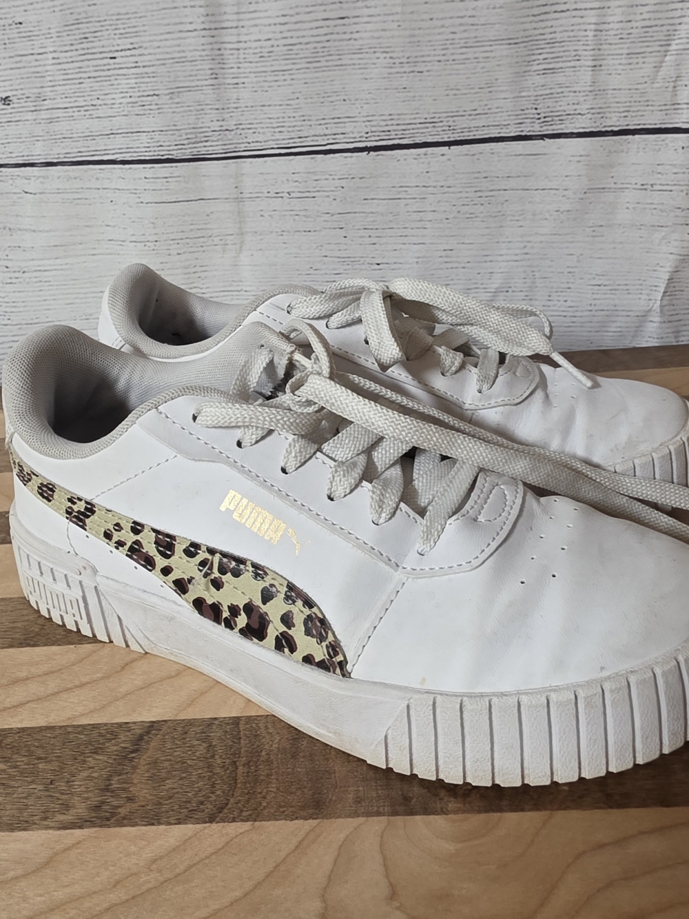 Puma White Women's Sneakers with Leopard Accent